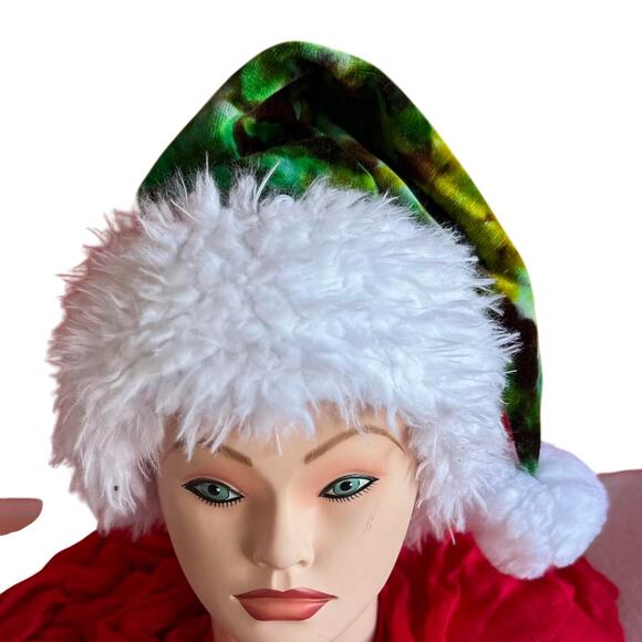 Santa Hat Tie Dye Handcrafted Handsewn Holiday Accessories Party Ready Christmas - Picture 2 of 7
